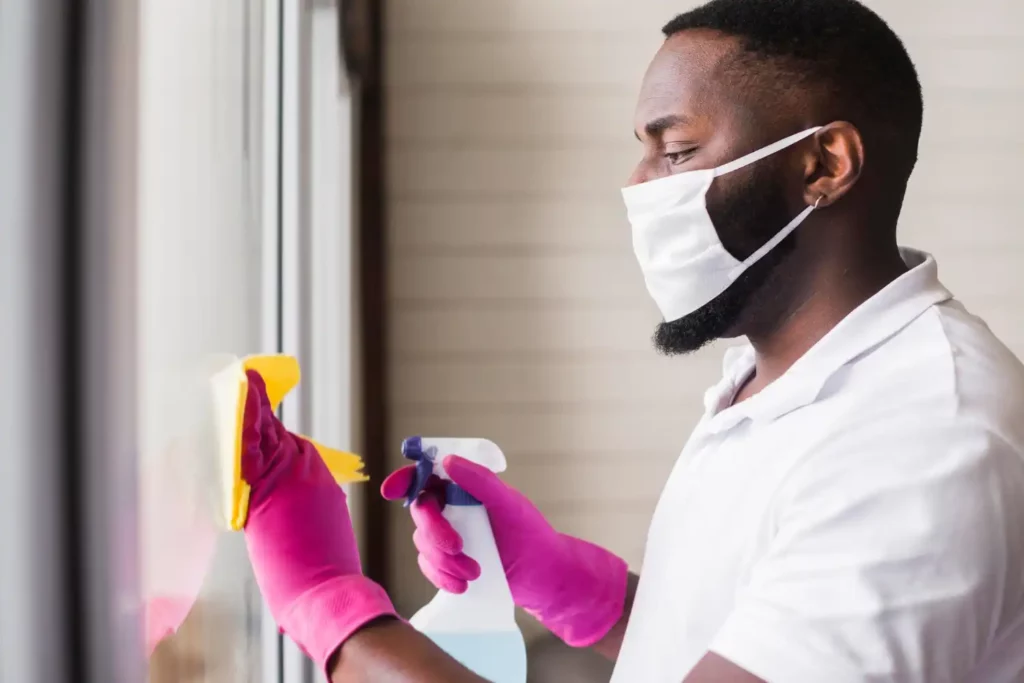black man cleaning walls