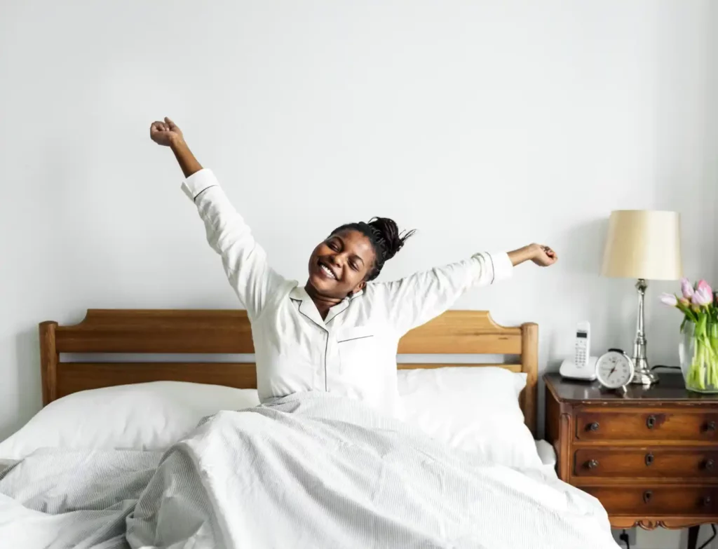 morning routine
happy black woman on waking up
