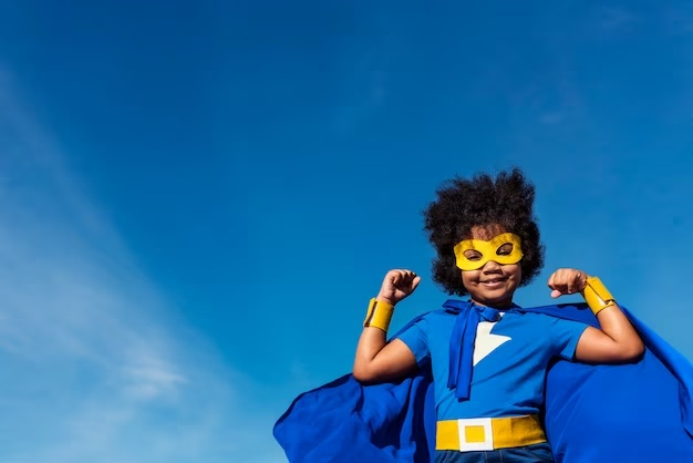 A girl in a superhero costume. 