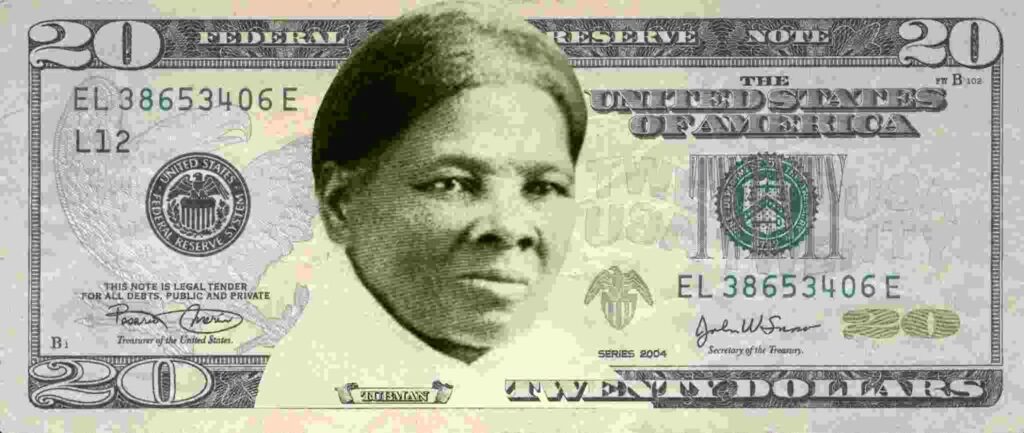 Composite image of $20 bill and Harriet Tubman
