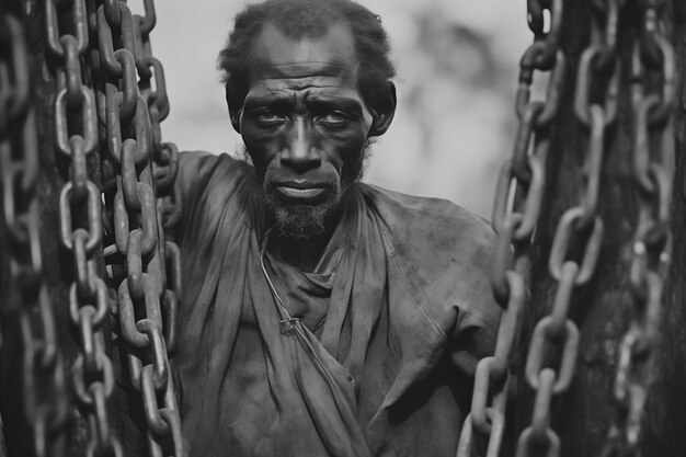 A slaved man with chains. Image source: Freepik licensed under CC BY-SA 2.0 Christmas and slavery