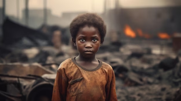 spotcovery-A-child-standing-behind-burnt-buildings-world-day-of-war-orphans