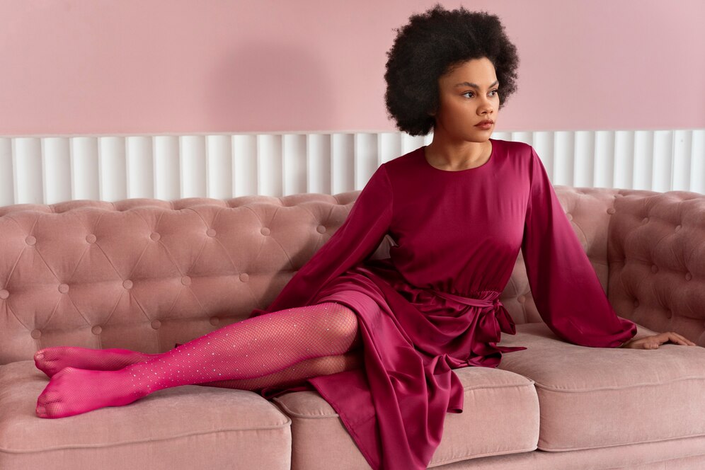 A-woman-in-wine-stockings-sitting-on-a-lounge